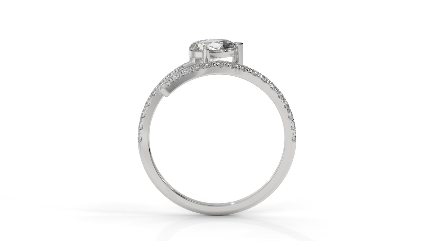1.03 CTW Pear Diamond Wrap Ring in 14K White Gold with Pavé Band