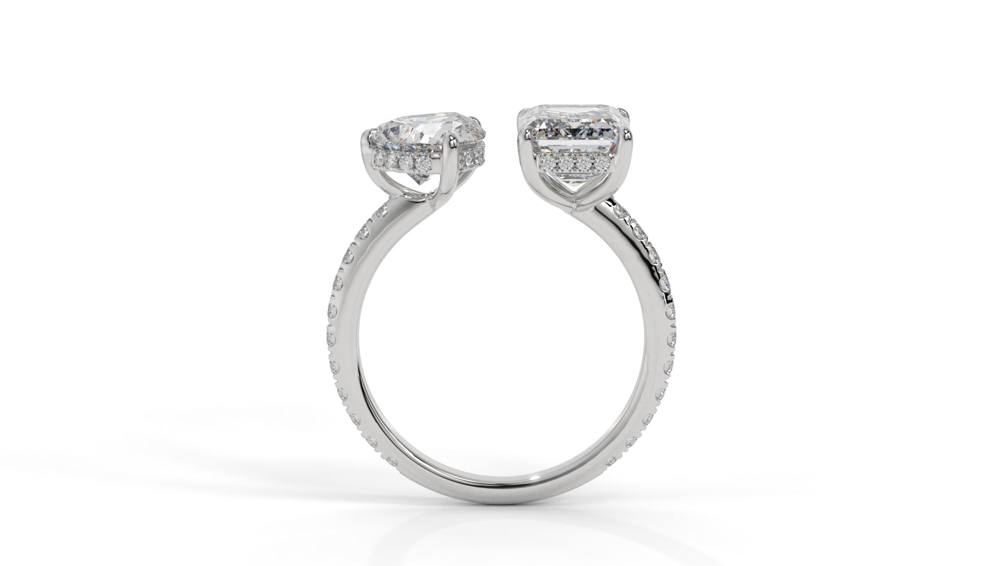 4.50 CTW Toi et Moi Diamond Ring in 14K White Gold with Pear and Emerald Cut Diamonds