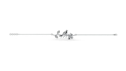 0.19 CTW Diamond Bird and Flower Bracelet in 14K White Gold