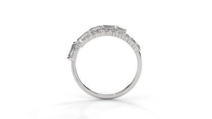 1.50 CTW Round and Tapered Baguette Diamond Ring in 14K White Gold