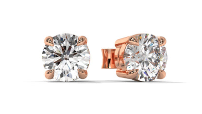 6 CTW Round Diamond Stud Earrings In 14K Rose Gold – Brilliant-Cut Solitaire, Four-Prong Setting