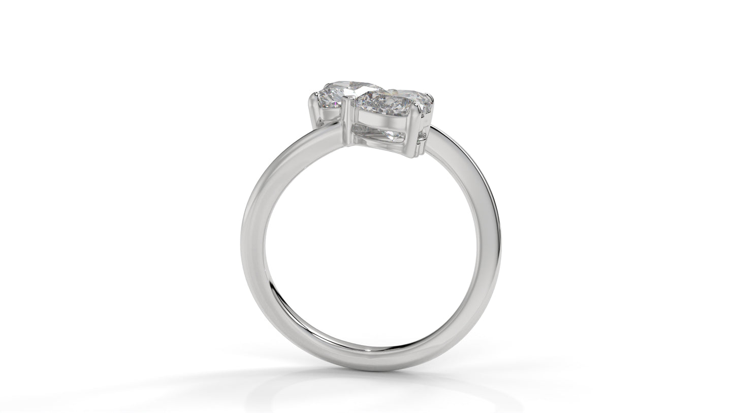 2.00 CTW Toi et Moi Diamond Ring in 14K White Gold with Heart Shape Diamonds