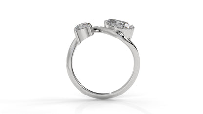 2.21 CTW Toi et Moi Diamond Ring in 14K White Gold with Round and Pear Cut Diamonds
