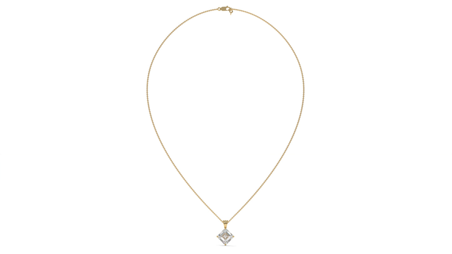 3.00 CTW Asscher-Cut Diamond Solitaire Pendant in 14K Yellow Gold – Secure Claw-Prong Setting