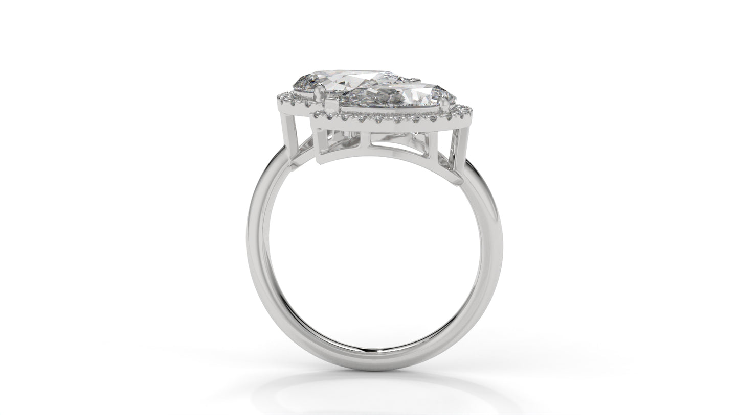 1.95 CTW Toi et Moi Diamond Ring in 14K White Gold with Pear and Round Cut Diamonds