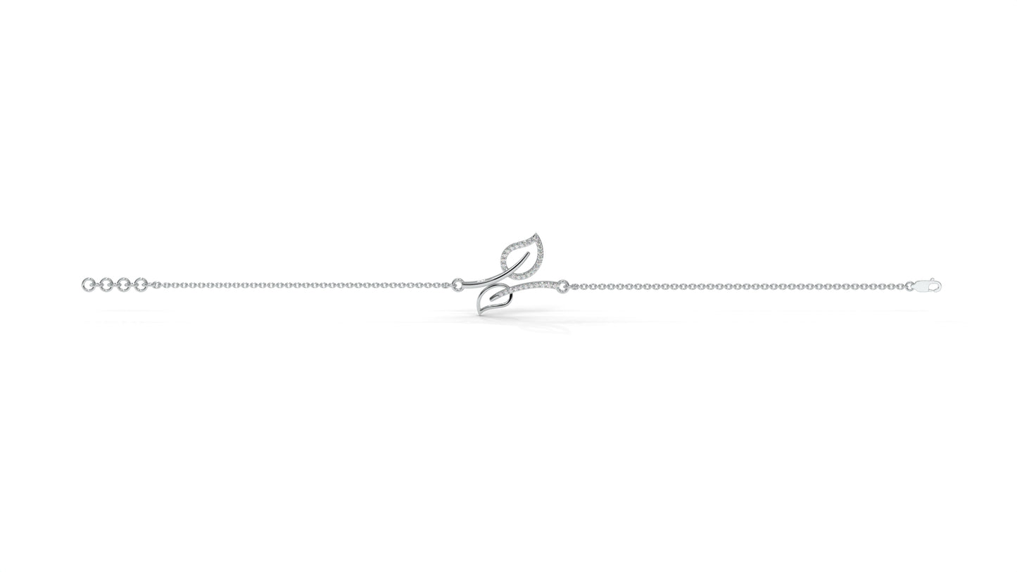 0.17 CTW Diamond Leaf Bracelet in 14K White Gold – Dainty Nature Inspired Jewelry