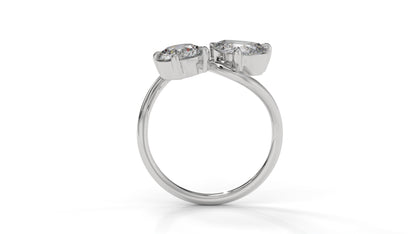 2.50 CTW Toi et Moi Diamond Ring in 14K White Gold with Round and Pear Cut Diamonds