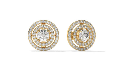1.92 CTW Round Diamond Double-Halo Stud Earrings in 14K Yellow Gold