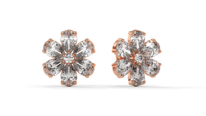 8.14 CTW Diamond Flower Stud Earrings in 14K Rose Gold - Pear-Shaped Cluster Design