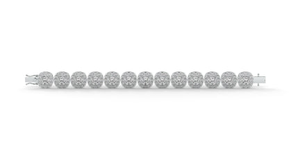 30.26 CTW Diamond Tennis Bracelet in 14K White Gold – Cushion and Round Halo Design
