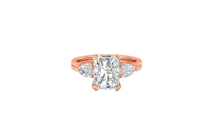 3 Carat Radiant Cut Engagement Ring With Pear Shaped Side Stones In 14K Rose Gold