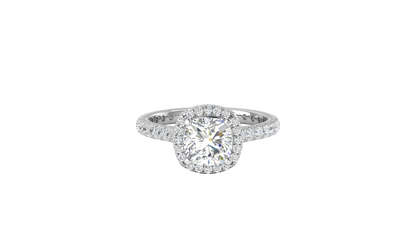 2 Carat Cushion-Cut Halo Engagement Ring With Pavé Diamond Band In 14K White Gold