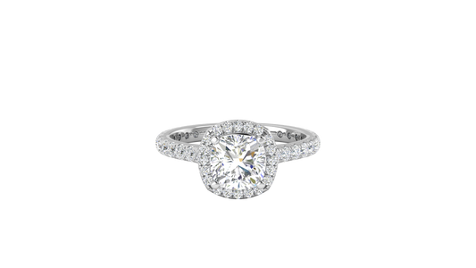 2 Carat Cushion-Cut Halo Engagement Ring With Pavé Diamond Band In 14K White Gold