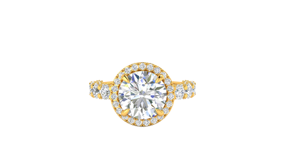 4.00 Carat Round-Cut Halo Engagement Ring With Pavé Diamond Band In 14K Yellow Gold