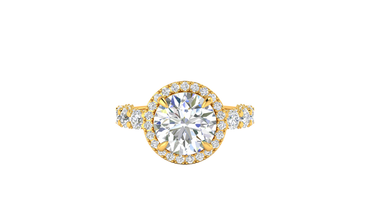 4.00 Carat Round-Cut Halo Engagement Ring With Pavé Diamond Band In 14K Yellow Gold