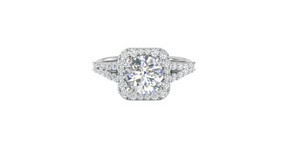 2.00 Carat Round-Cut Halo Engagement Ring With Pavé Diamond Band In 14K White Gold