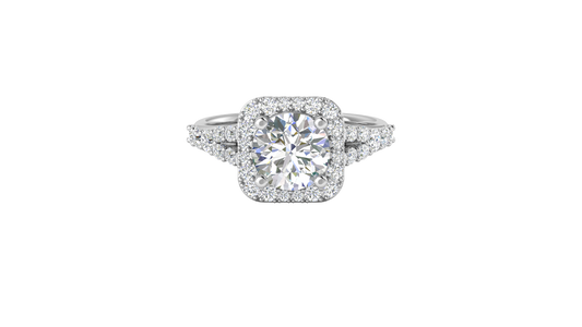 2.00 Carat Round-Cut Halo Engagement Ring With Pavé Diamond Band In 14K White Gold