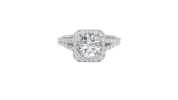 2.00 Carat Round-Cut Halo Engagement Ring With Pavé Diamond Band In 14K White Gold