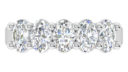 2.00 Ctw Luxurious Oval Cut Five-Stone Wedding Band With U-Shape Prong Setting In 14K White Gold