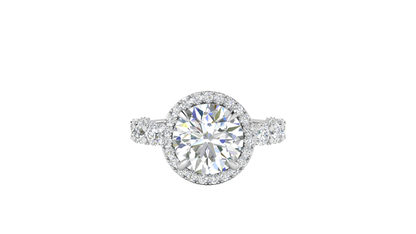 4.00 Carat Round-Cut Halo Engagement Ring With Pavé Diamond Band In 14K White Gold
