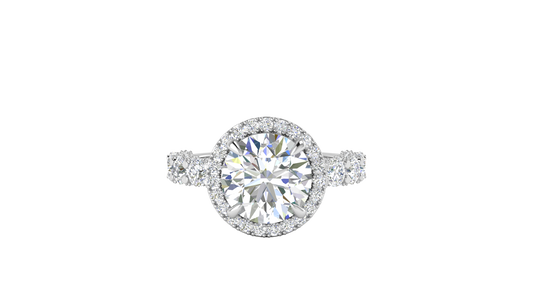 4.00 Carat Round-Cut Halo Engagement Ring With Pavé Diamond Band In 14K White Gold