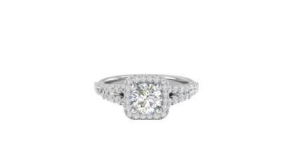 1.00 Carat Round-Cut Halo Engagement Ring With Pavé Diamond Band In 14K White Gold