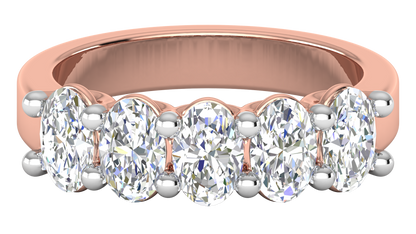 2.00 Ctw Luxurious Oval Cut Five-Stone Wedding Band With U-Shape Prong Setting In 14K Rose Gold