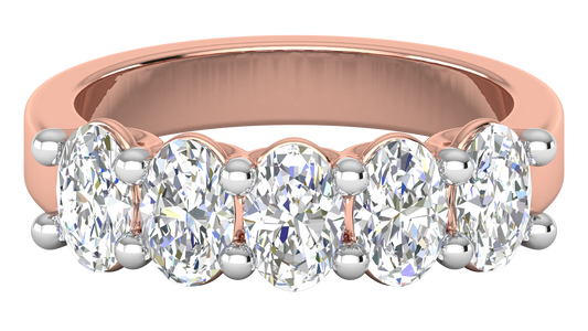 2.00 Ctw Luxurious Oval Cut Five-Stone Wedding Band With U-Shape Prong Setting In 14K Rose Gold