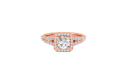 1.00 Carat Round-Cut Halo Engagement Ring With Pavé Diamond Band In 14K Rose Gold