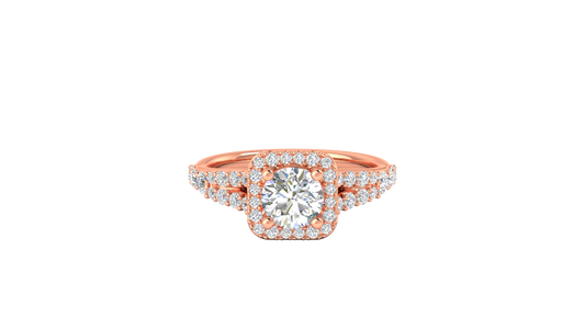 1.00 Carat Round-Cut Halo Engagement Ring With Pavé Diamond Band In 14K Rose Gold