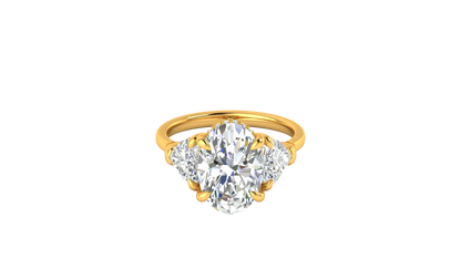 4 Carat Oval Cut Engagement Ring With Heart Shape Side Stones In 14K Yellow Gold