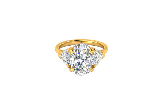 4 Carat Oval Cut Engagement Ring With Heart Shape Side Stones In 14K Yellow Gold