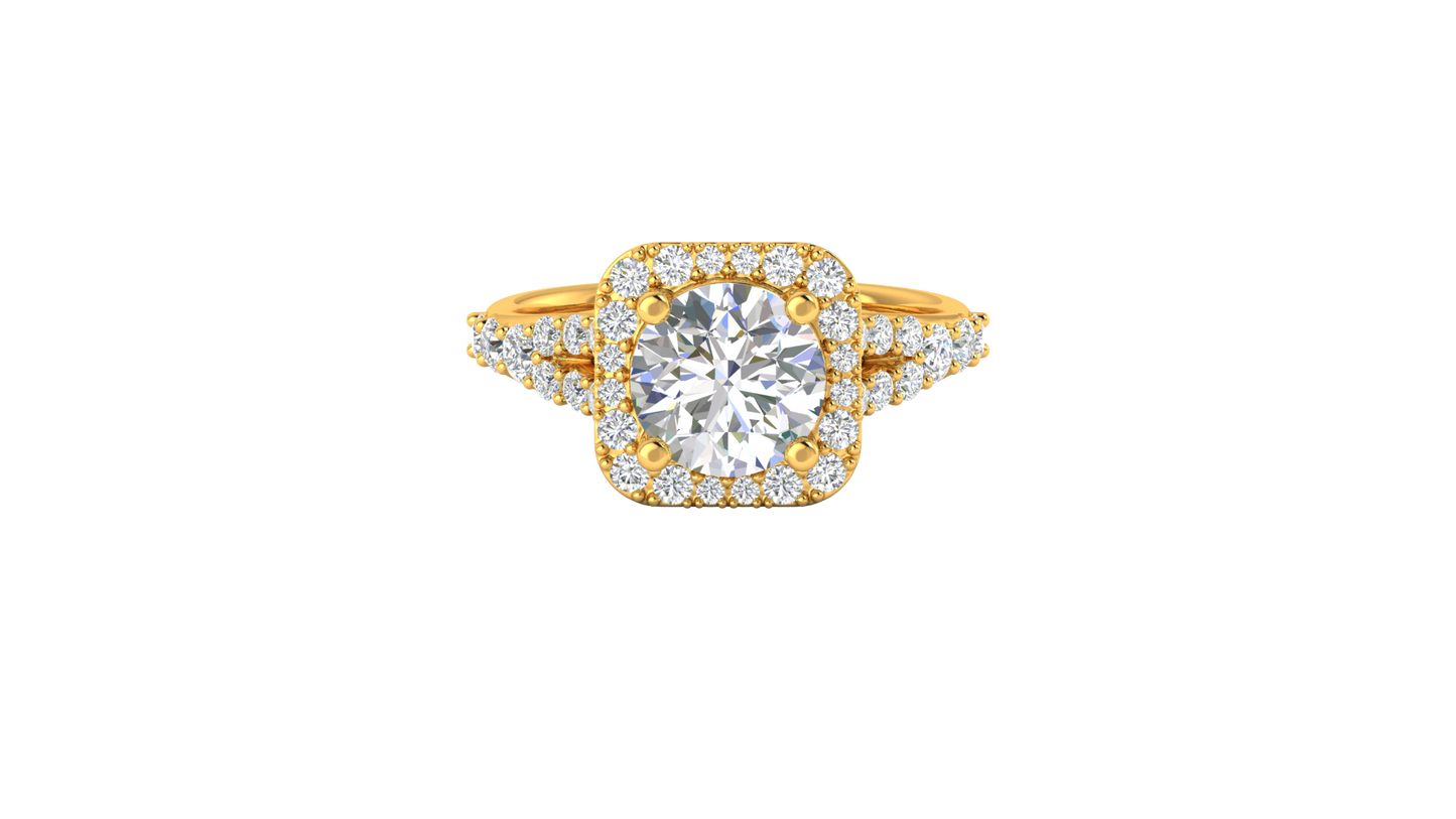 2.00 Carat Round-Cut Halo Engagement Ring With Pavé Diamond Band In 14K Yellow Gold
