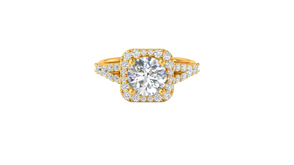 2.00 Carat Round-Cut Halo Engagement Ring With Pavé Diamond Band In 14K Yellow Gold