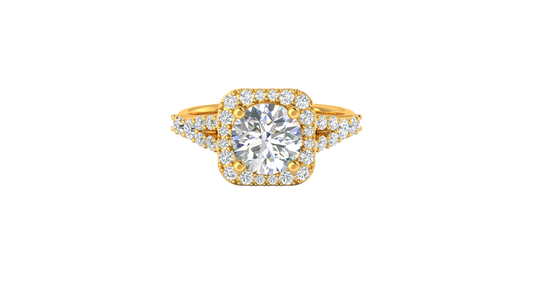 2.00 Carat Round-Cut Halo Engagement Ring With Pavé Diamond Band In 14K Yellow Gold