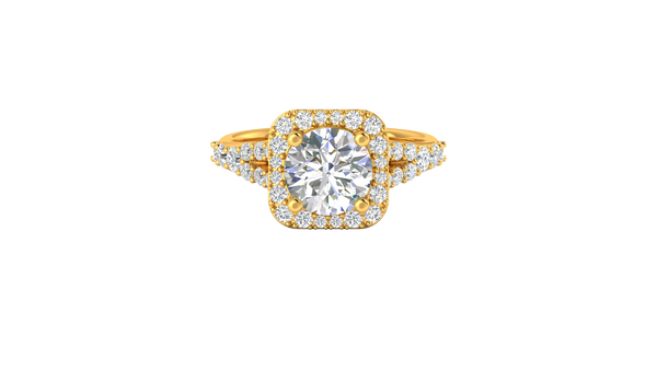 2.00 Carat Round-Cut Halo Engagement Ring With Pavé Diamond Band In 14K Yellow Gold