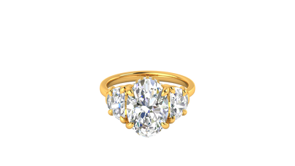4 Carat Oval Cut Engagement Ring With Half Moon Side Stones In 14K Yellow Gold
