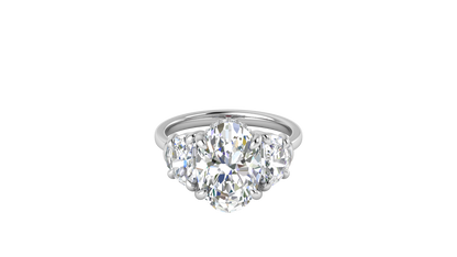 4 Carat Oval Cut Engagement Ring With Half Moon Side Stones In 14K White Gold
