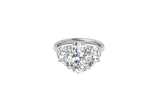 4 Carat Oval Cut Engagement Ring With Half Moon Side Stones In 14K White Gold