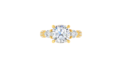 4 Carat Cushion-Cut Engagement Ring With Pear-Shaped Side Stones In 14K Yellow Gold