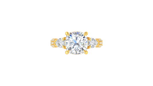 4 Carat Cushion-Cut Engagement Ring With Pear-Shaped Side Stones In 14K Yellow Gold