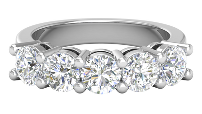 2.50 Ctw Five-Stone Wedding Band With U-Shape Prong Setting In 14K White Gold