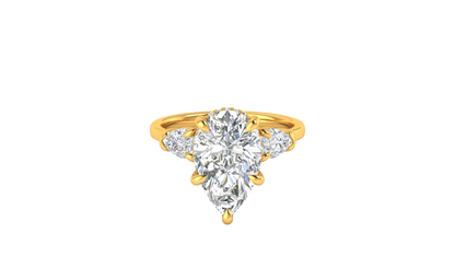 4 Carat Pear Cut Engagement Ring With Pear Shape Side Stones In 14K Yellow Gold
