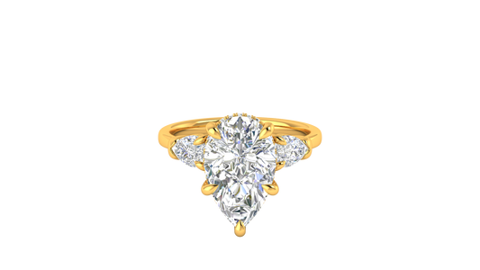 4 Carat Pear Cut Engagement Ring With Pear Shape Side Stones In 14K Yellow Gold