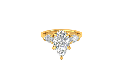 3 Carat Pear Cut Engagement Ring With Pear Shape Side Stones In 14K Yellow Gold