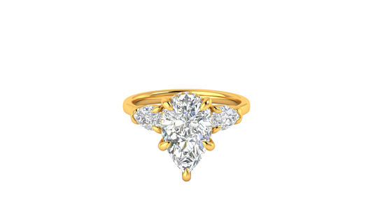 3 Carat Pear Cut Engagement Ring With Pear Shape Side Stones In 14K Yellow Gold