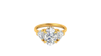 3 Carat Oval Cut Engagement Ring With Heart Shape Side Stones In 14K Yellow Gold