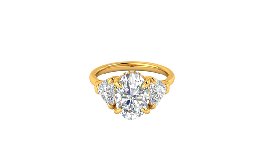 3 Carat Oval Cut Engagement Ring With Heart Shape Side Stones In 14K Yellow Gold