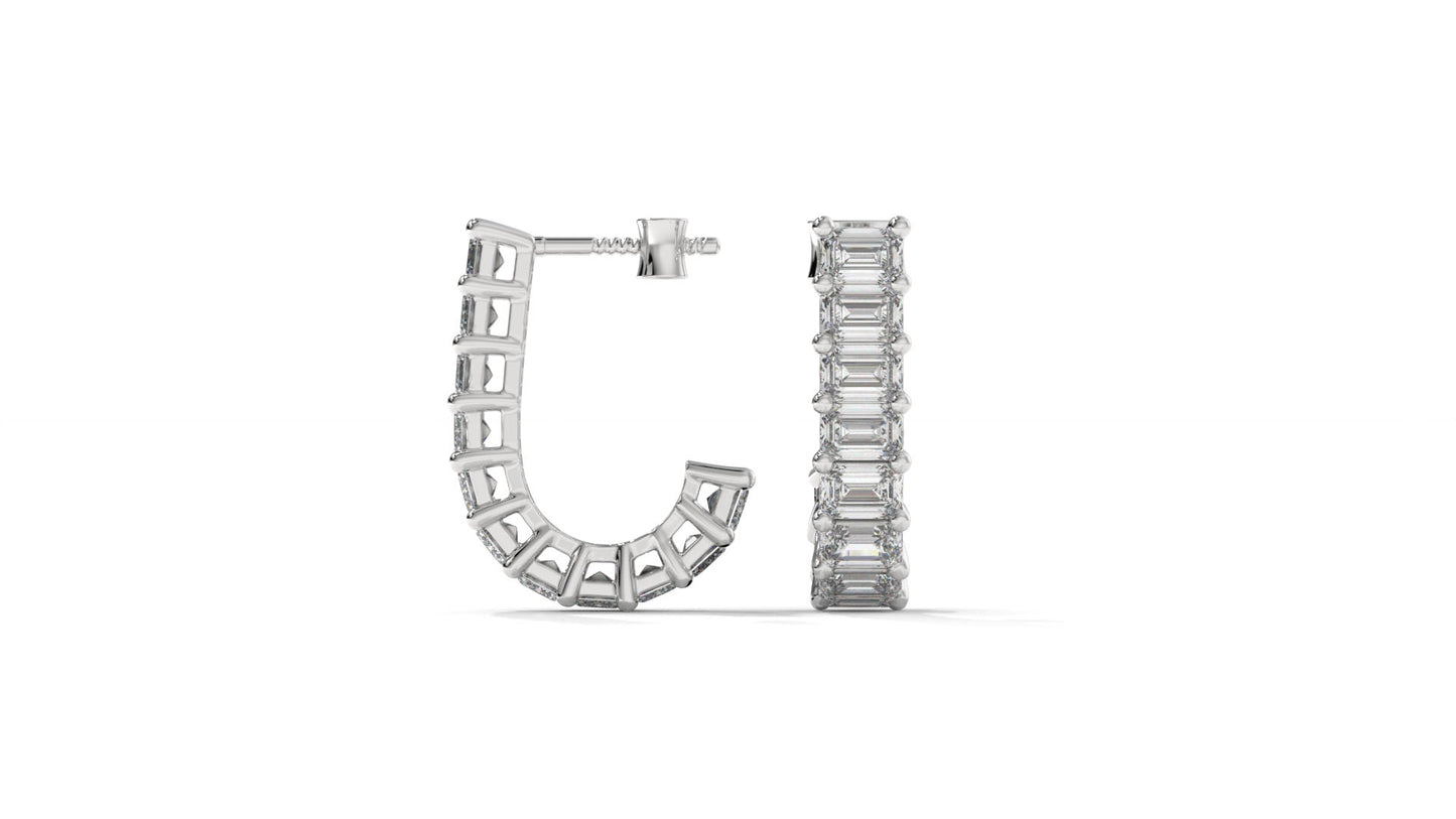 2.20 CTW Emerald-Cut Diamond Hoop Earrings in 14K White Gold