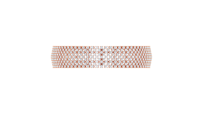 41.58 Ctw Round Cut Diamond Bangle | Wide Pavé Diamond Bangle Set In Luxury 14K Rose Gold